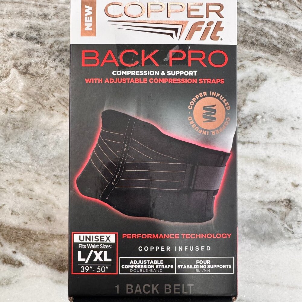 NIB Copper Fit Black Back Pro Compression & Support L/XL